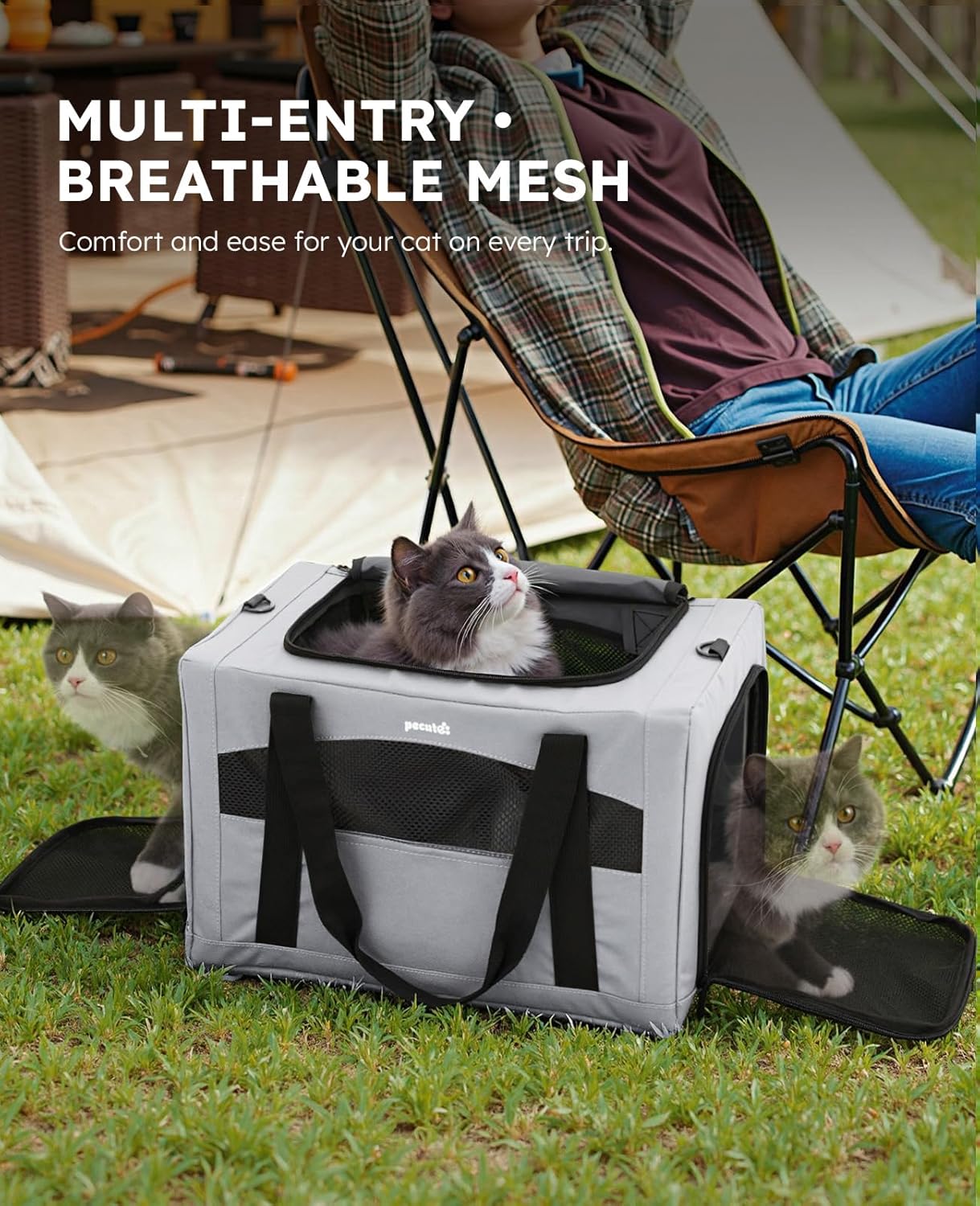 Pecute Cat Carrier Dog Carrier with Stable Structure, Breathable Mesh Fabric Pet Carrier for for Small Cats Dogs Puppies up to 5KG,Soft-Sided Dog Carrier Suitable for Both Long and Short Trips,Gray