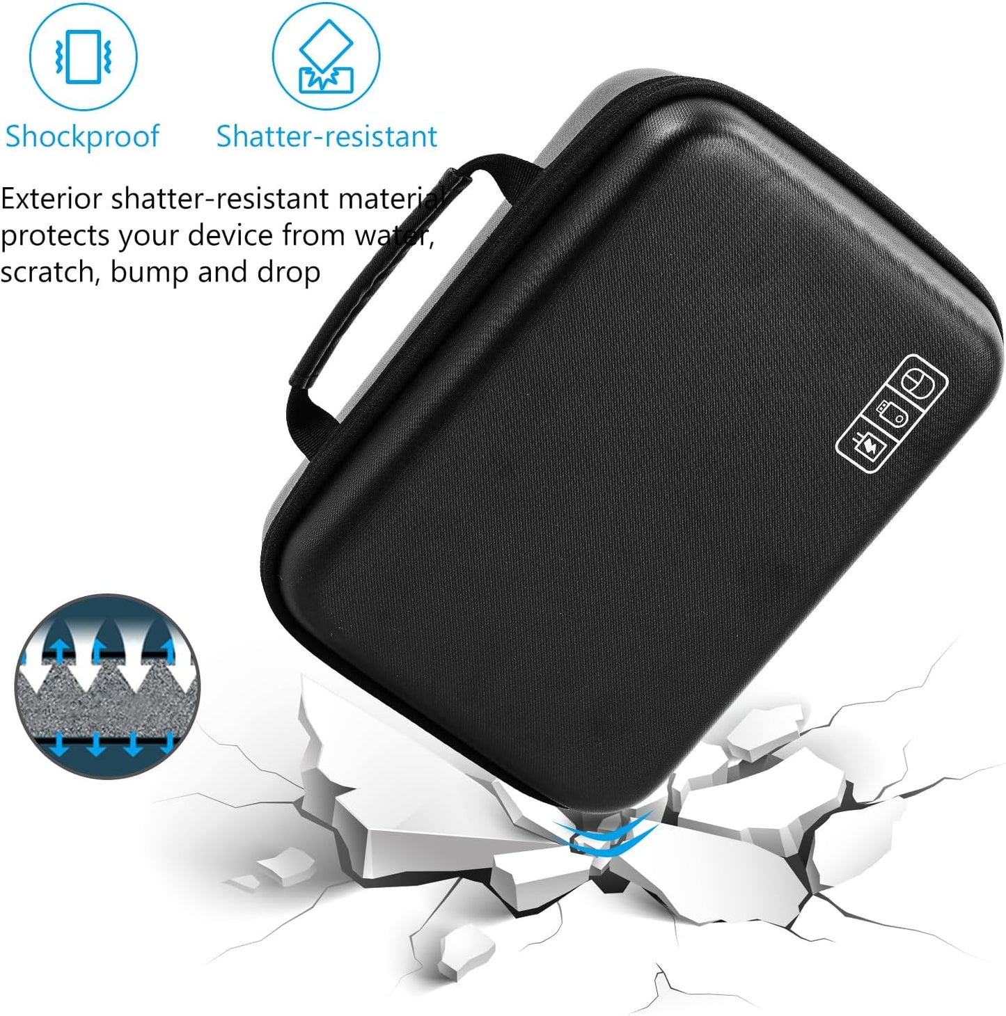 ProCase Hard Travel Electronic Organizer Case for MacBook Power Adapter Chargers Cables Power Bank Apple Magic Mouse Apple Pencil USB Flash Disk SD Card Small Portable Accessories Bag -L, Black