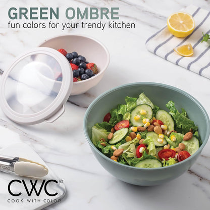 COOK WITH COLOR Mixing Bowls with TPR Lids - 12 Piece Plastic Nesting Bowls Set Includes 6 Prep Bowls and 6 Lids, Microwave Safe Mixing Bowl Set (Green)