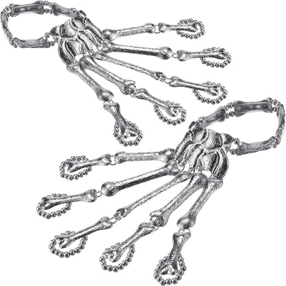 2 Pieces Halloween Metal Skeleton Bracelet Skull Finger Accessories Ghost Claw Ornament Gothic Jewelry Flexible Bracelet for Halloween Party Cosplay Costume Supplies