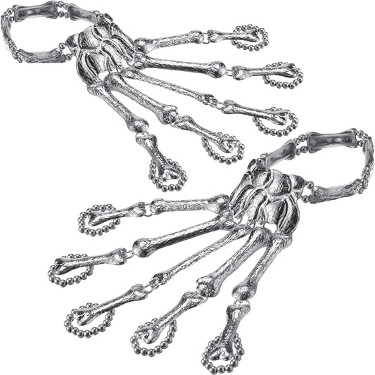 2 Pieces Halloween Metal Skeleton Bracelet Skull Finger Accessories Ghost Claw Ornament Gothic Jewelry Flexible Bracelet for Halloween Party Cosplay Costume Supplies