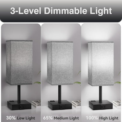 Fenmzee Bedside Table Lamp - Grey Touch Bedroom Lamp with 3 Way Dimmable