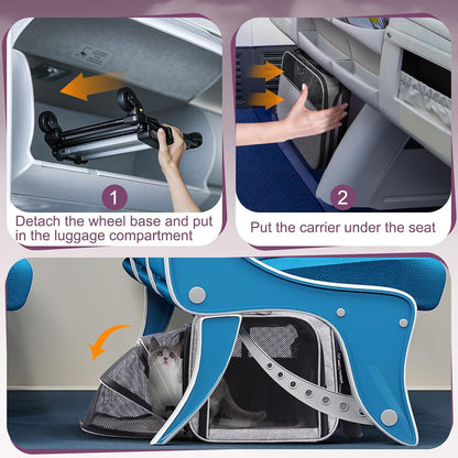 Pet Carrier Airline Approved on Wheels - Two Sided Expandable Cat Soft Carrier for Puppy and Cats Under 26lbs, Rolling Cat Carrier for Airplane, Camping, Outdoor(Pink)