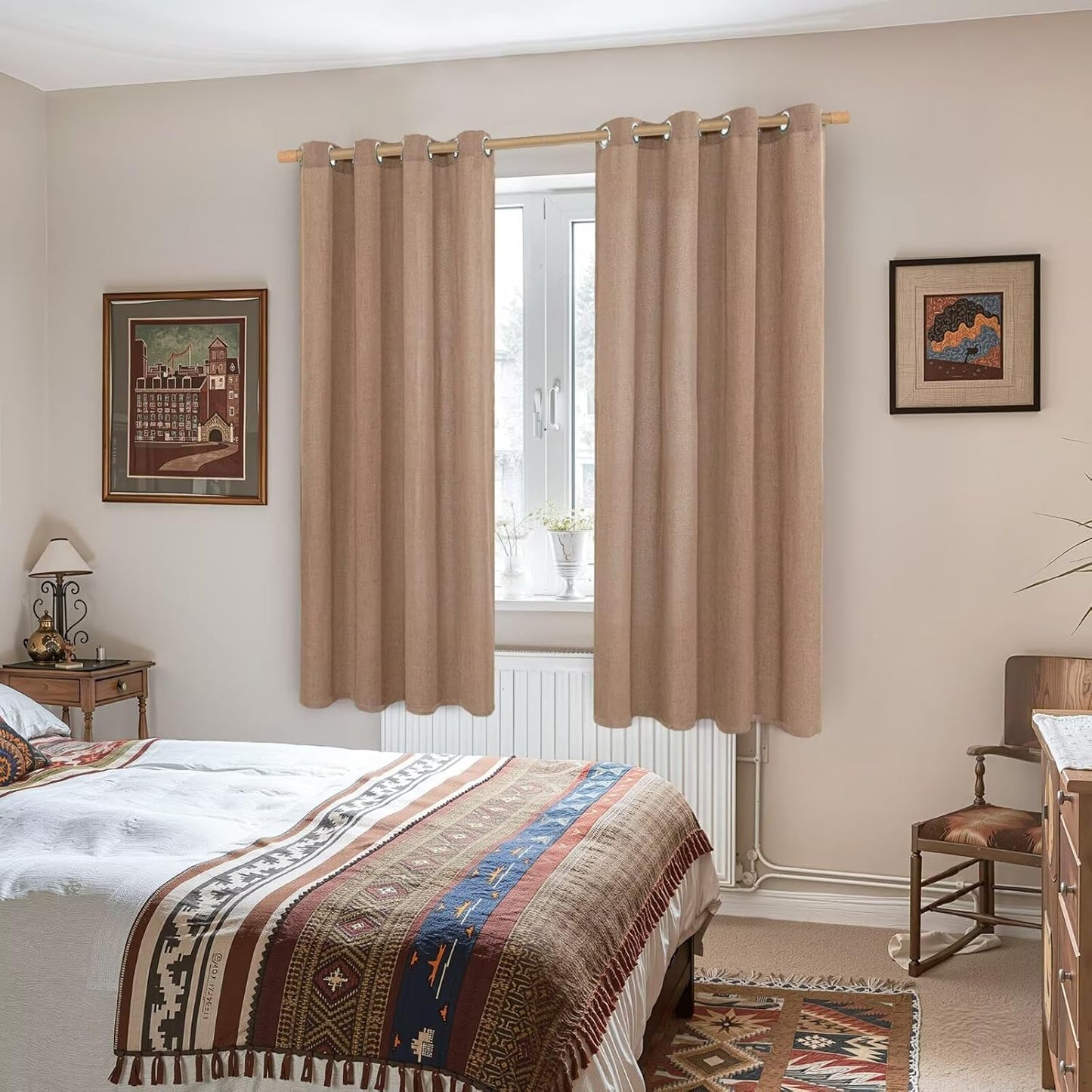 YoungsTex Natural Linen Curtains 84 Inch Long for Living Room Bedroom Grommet Top Light Filtering Privacy Linen Textured Window Semi Sheer Drapes, 2 Panels, 52x84 Inch, Natural