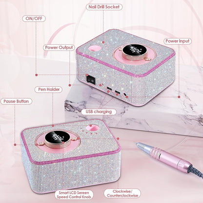 ANBEISTEE Electric Nail Cutter with 35000 RPM, Rechargeable Cutter Nails, Professional Nail File, Portable Nail Drill Set, Suitable for Nail Art and Pedicure, Salons and Family
