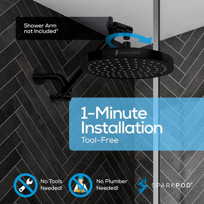 SparkPod Shower Head - High Pressure Rain - Premium Quality Luxury Design - 1-Min Install - Easy Clean Adjustable Replacement for Your Bathroom Shower Heads (Luxury Polished Chrome, 6 Inch Round)