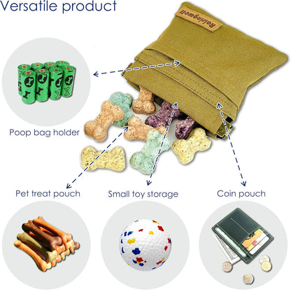 Raisingwell Dog Treat Pouch, Black Pocket Sized Pet Training Pouch, Cotton Fabric, Hand Free Dog Walking Bag with Carabiner, Self-Closing Pet Feed Snack Reward, for Pet Puppy Travel or Outdoor Use