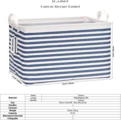 Sea Team 16.5 x 11.8 x 9.8 inches Square Canvas Fabric Storage Bins Shelves Storage Baskets Organizers for Nursery & Kid's Room, Grey Stripe