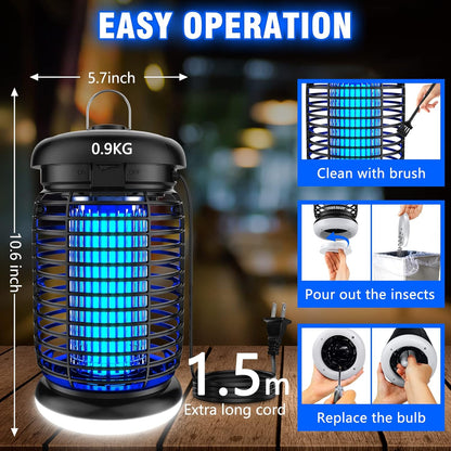 Endbug Bug Zapper Outdoor with LED Light, Mosquito Zapper Outdoor, 4200V Electric Bug Zapper, 5ft Power Cord, IPX6 Waterproof Fly Trap, 2-in-1 Fly Zapper Indoor for Patio Garden Backyard Home, Plug in