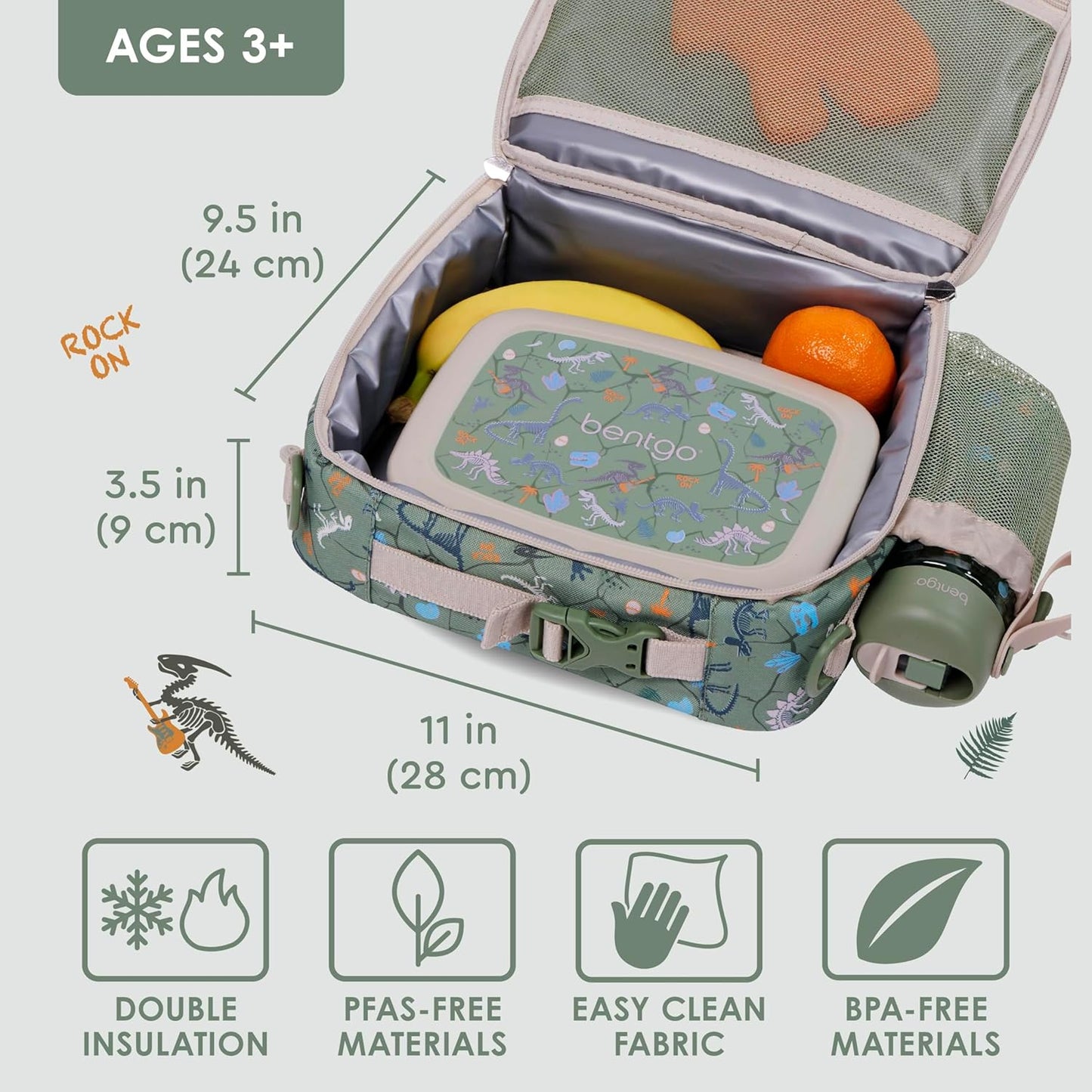 Bentgo® Kids Lunch Bag - Durable, Double Insulated, Water-Resistant Fabric, Interior & Exterior Zippered Pockets, Water Bottle Holder - Ideal for Children 3+ (Shark)