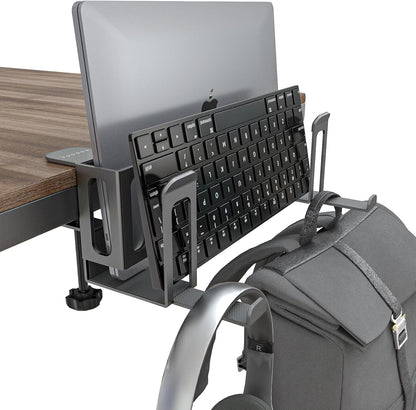 Vertical Laptop Stand for Desk with Headphone Holder, 2-Slot Adjustable Desk-Side Laptop Storage Organizer, Space-Saving Metal Laptop Mount - PuriLite