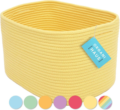 OrganiHaus Soft Woven Baskets for Storage Organization Set of 3, Cotton Rope Nursery Storage Baskets for Shelves, Square Book Bins, Bathroom Towel Hamper, Dog Toy Bins, Panier Rangement - Light Honey