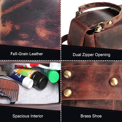 Genuine Leather Travel Toiletry Bag - Hygiene Organizer Dopp Kit by Rustic Town