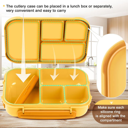 Amathley Lunch Box Kids,Bento Box Adult Lunch Box,Leakproof Lunch Containers for Adults/Kids/Toddler,1200ML-4 Compartments bento Lunch box with Utensil,Microwave & Dishwasher Safe(Dark Gray)