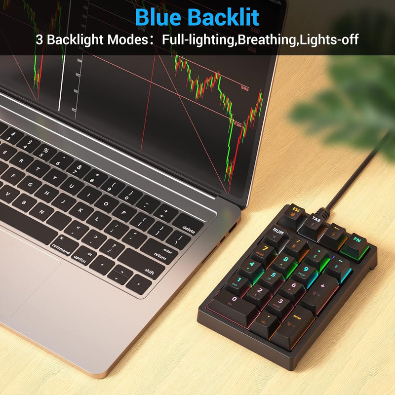 Purilite Select 21-Key Mechanical Numeric Keypad | RGB Backlit Blue Switch with Programmable Keys