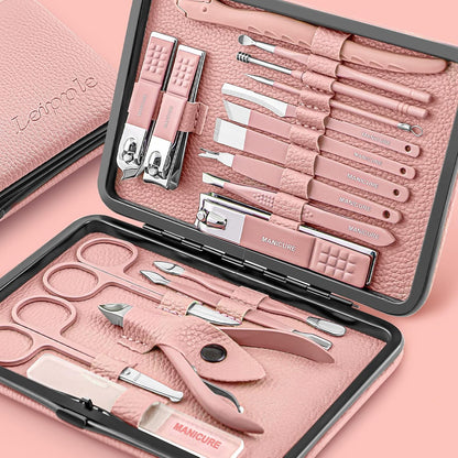 Manicure Set Professional Pedicure Kit Nail Clippers Kit - 18 Pcs Nail Care Tools - Grooming Kit with Luxurious Upgraded Travel Case (Blue)