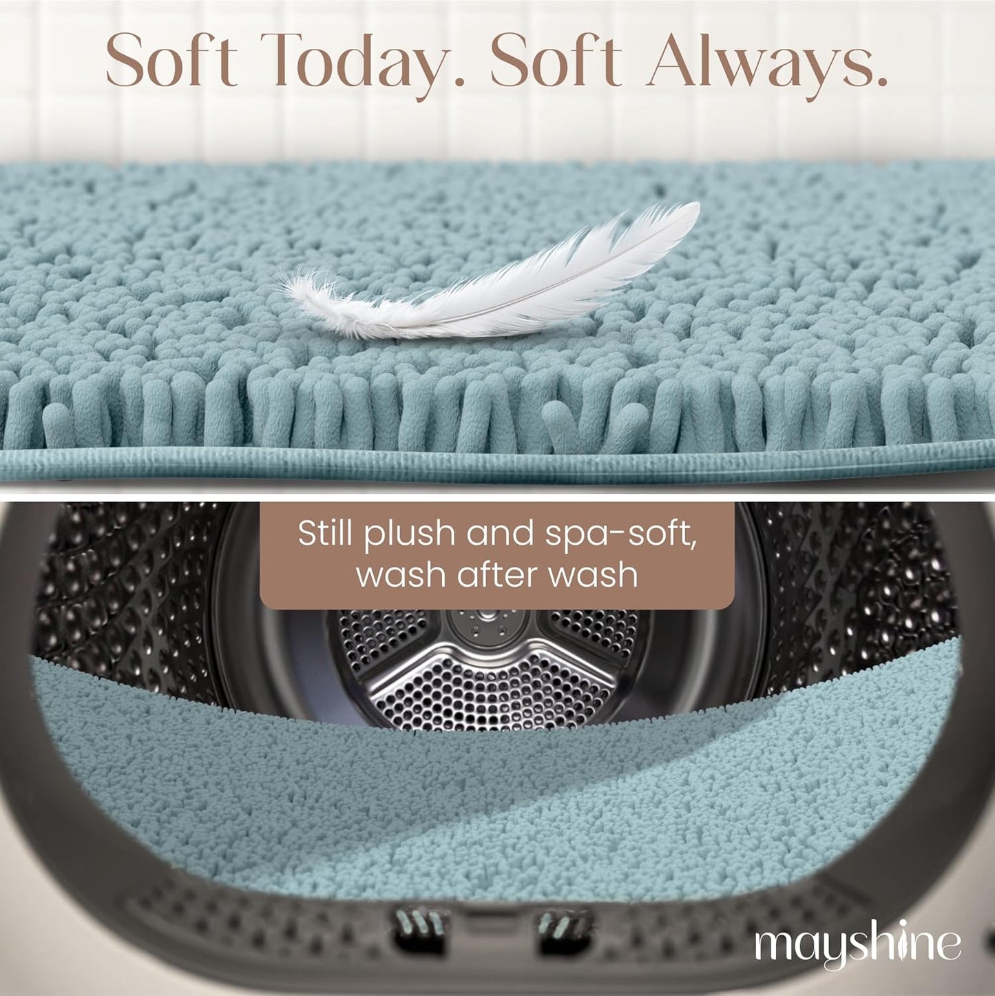 Soft Plush Chenille Bathroom Rug, Absorbent Microfiber Bath Mat, Machine Washable, Non-Slip Grip, Quick-Dry, Thick Shag Carpet Great for Bath, Shower Floor, Bedroom, or Door Mat (Beige, 17x24)