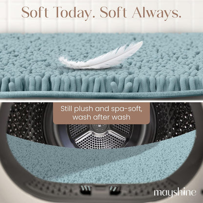 Soft Plush Chenille Bathroom Rug, Absorbent Microfiber Bath Mat, Machine Washable, Non-Slip Grip, Quick-Dry, Thick Shag Carpet Great for Bath, Shower Floor, Bedroom, or Door Mat (Beige, 17x24)