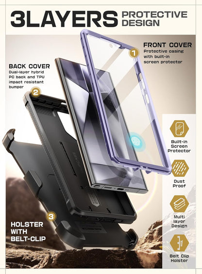 SUPCASE Unicorn Beetle Pro Case for Samsung Galaxy S23 Ultra 5G (2023), [Extra Front Frame] Full-Body Dual Layer Rugged Belt-Clip & Kickstand Case with Built-in Screen Protector (Black)