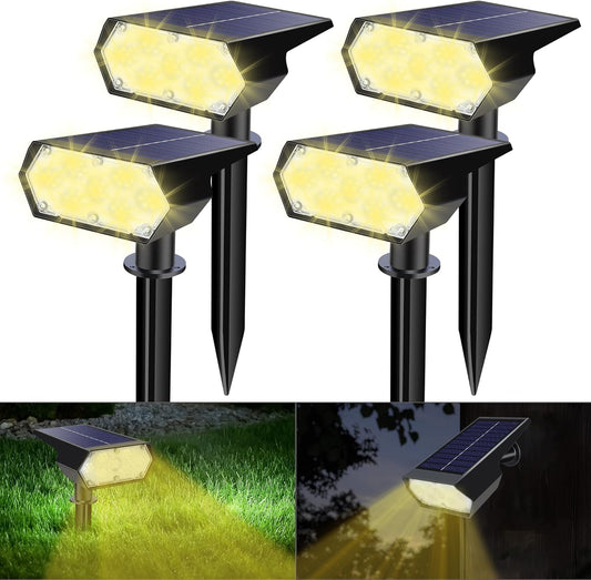 Solar Spot Lights Outdoor Waterproof IP65, 49 LED Solar Lights for Outside, 2 Brightness Modes Solar Powered Garden Yard Landscape Spotlights for Walkway, Driveway Decorations (4 Pack-Warm White)