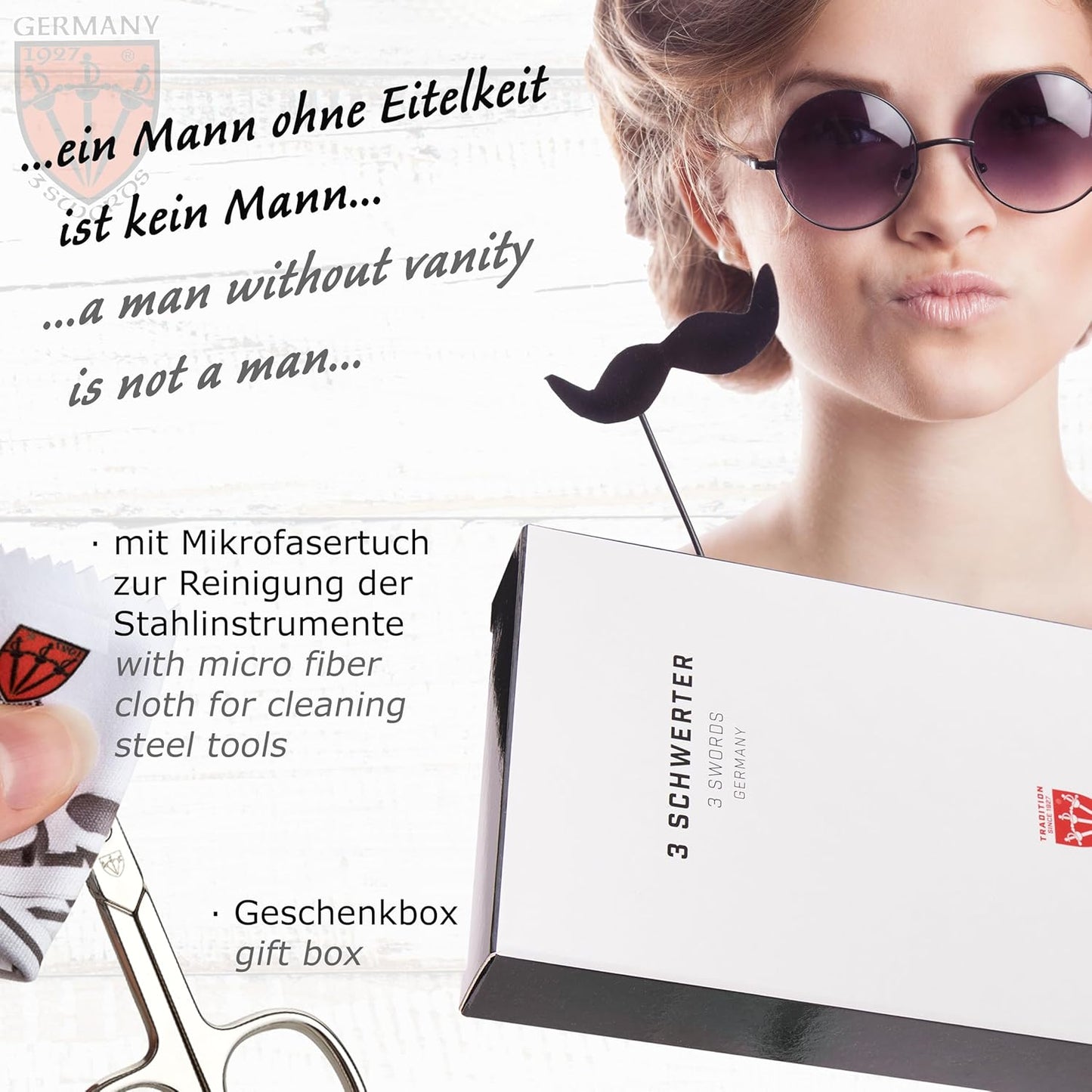 3 Swords Germany - brand quality 8 piece manicure pedicure grooming kit set for professional finger & toe nail care scissors clipper fashion leather case camou in gift box, Made in Germany