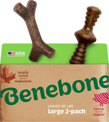 Benebone 4-Pack Durable Dog Chew Toys for Aggressive Chewers, Real Flavors, Made in USA, Medium