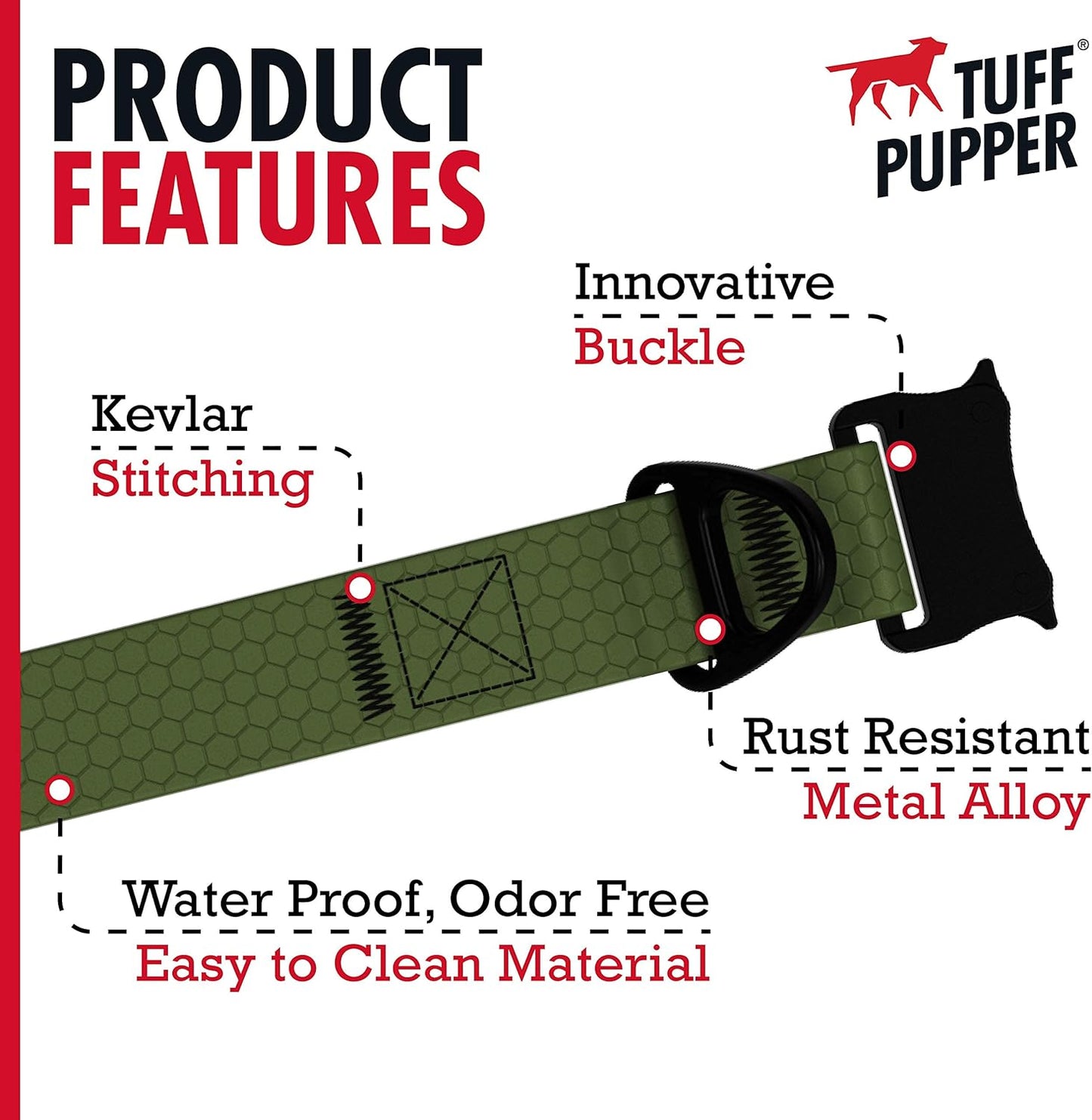 Tuff Pupper Waterproof Action Collar for Dogs | Heavy Duty Water Proof Dog Collar | Tear Proof & Odor Free | Rust-Proof Metal Hardware | Tactical Quick Release Buckle | for Adventurous, Active Dogs