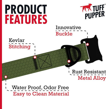Tuff Pupper Waterproof Action Collar for Dogs | Heavy Duty Water Proof Dog Collar | Tear Proof & Odor Free | Rust-Proof Metal Hardware | Tactical Quick Release Buckle | for Adventurous, Active Dogs