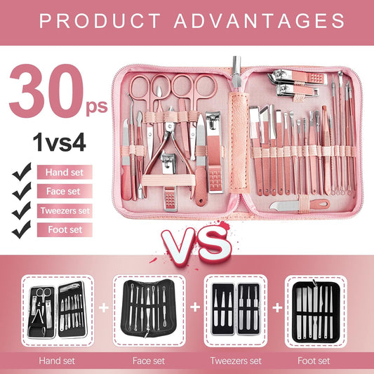 Manicure Set 30 in 1 Nail Clipper set, REDFLOW nail clippers, fingernail & toenail clippers, Manicure Tools, pedicure tools, Suitable for Travel Manicure Kit, Nail Set Kit With Everything Profe - PuriLite