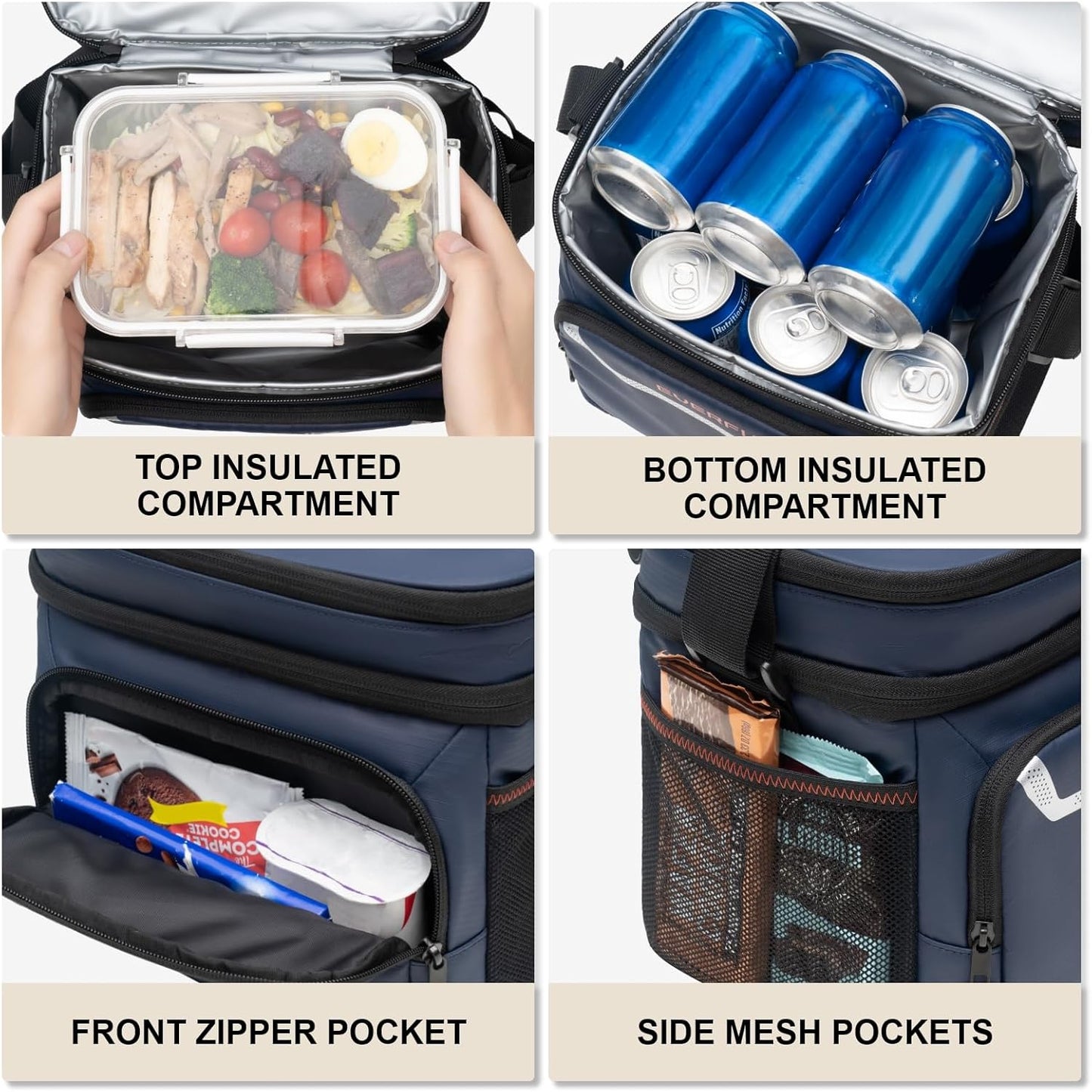 EVERFUN Cooler Bag Insulated Beach Cooler Lunch Bag Box for Men Women Dual Compartments Collapsible Waterproof Leak-Proof for Travel Work Picnic