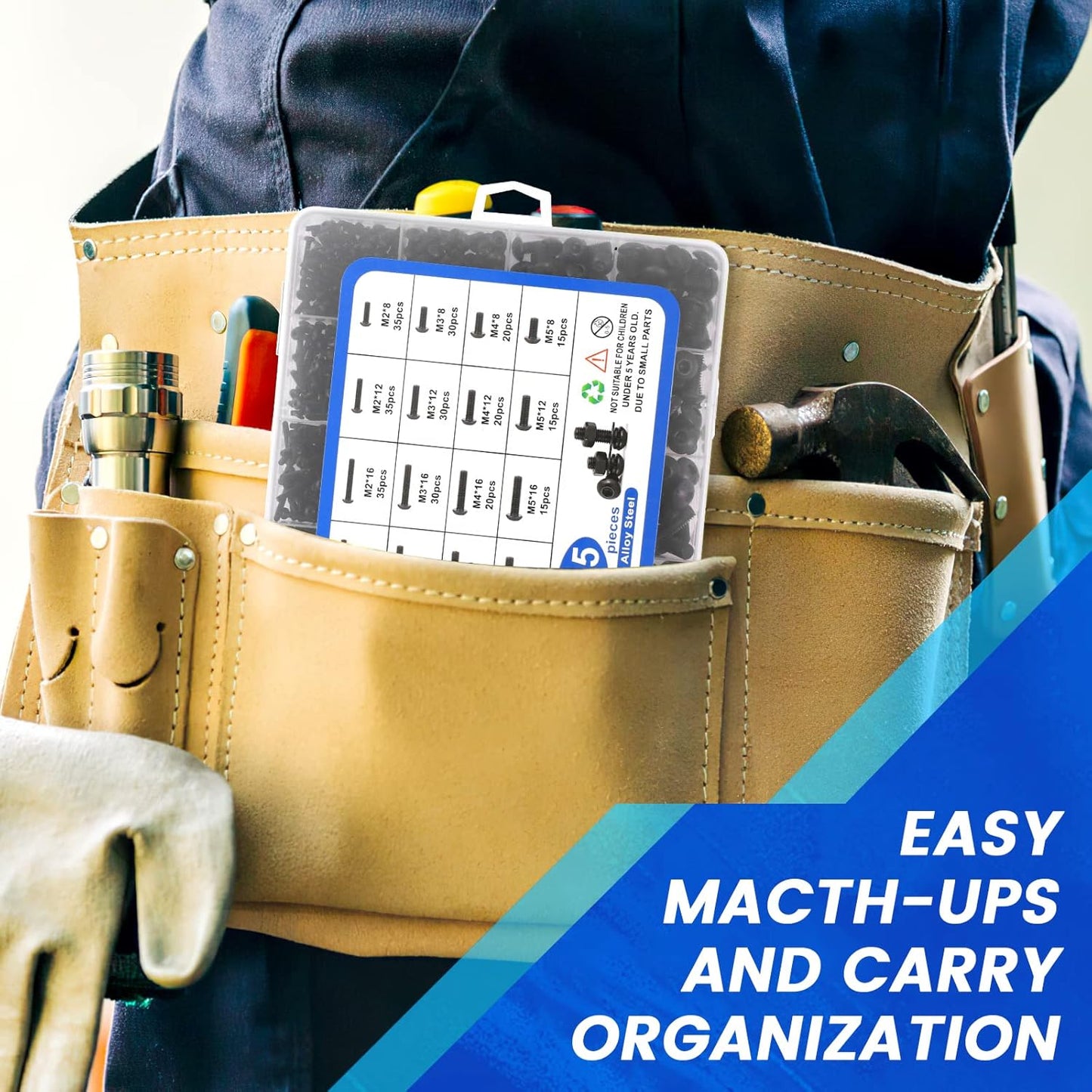 1705 Pcs Machine Screw Assortment Kit, M2 M3 M4 M5 Metric Bolts and Nuts Kit with Lock and Flat Washers, Hex Button Head 10.9 Alloy Steel Cap Screw Set with Allen Wrench