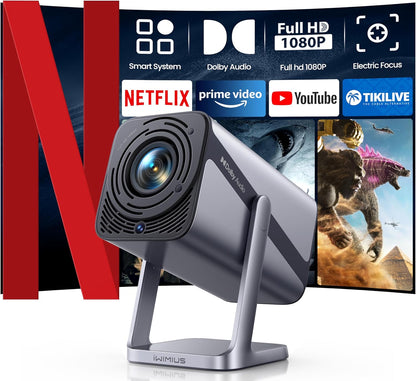 [Netflix-Officially/20W Dolby Audio] Portable Projector with WiFi 6 & Two-Way Bluetooth, 360°Rotation iWIMIUS S29 Native 1080P 600ANSI 4k Projector, Electric Focus 4D/4P Auto Keystone Smart Projecteur