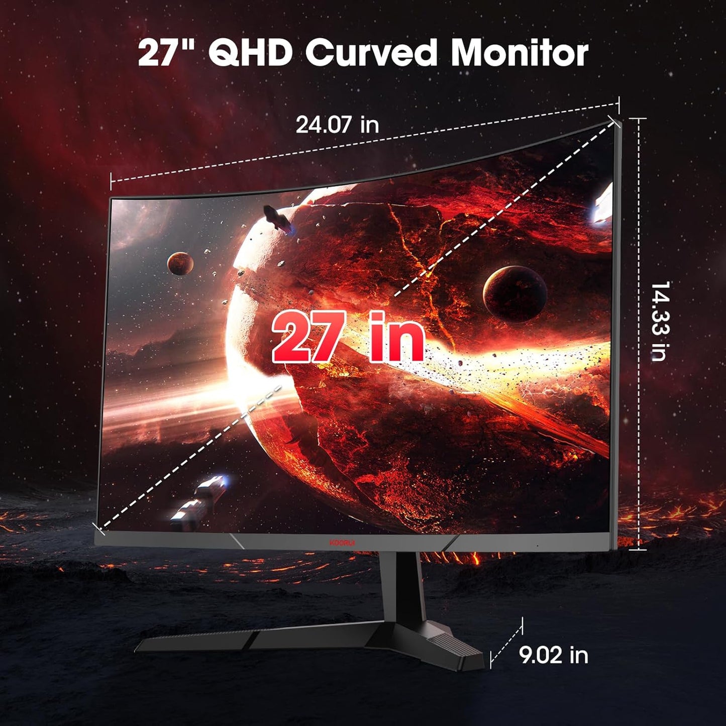 KOORUI 34-inch Ultrawide Curved WQHD 3440×1440 Gaming Monitor, 165Hz 144Hz Curved 1000R- PIP/PBP, 1ms(MPRT) with DisplayHDR 400, DCI-P3 90% Color Gamut, AdaptiveSync, HDMI/DisplayPort, 34E6UC - PuriLite