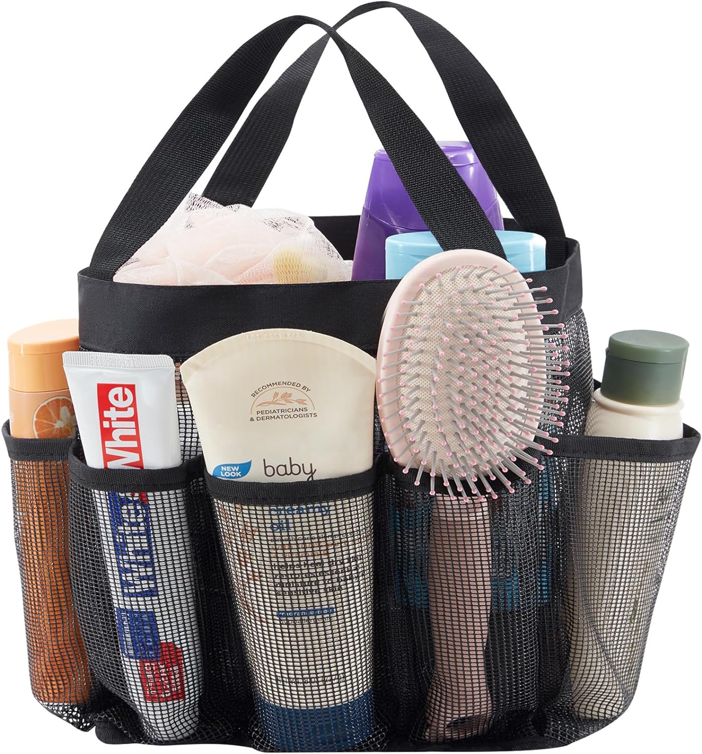 Lifewit Mesh Shower Caddy Freestanding Portable Shower Tote Bag for College Dorm, Bathroom, Gym, Travel, Quick Dry Hanging Shower Organizer with 7 Storage Pockets for Toiletry Essentials, Medium,Black