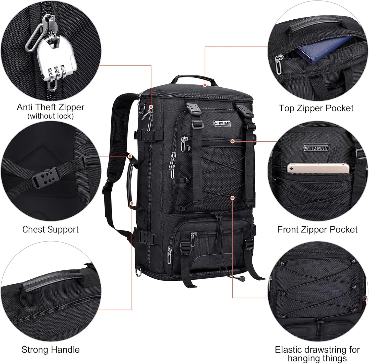 WITZMAN Travel Backpack for Men Large Carry on Backpack Convertible 3 in 1 Bags with Shoe Compartment Fit 17 Inch Laptop(B689 Silvery Grey)