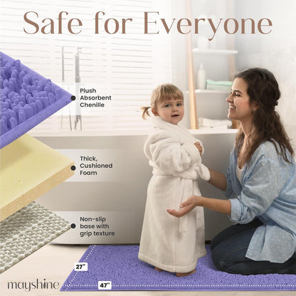 Soft Plush Chenille Bathroom Rug, Absorbent Microfiber Bath Mat, Machine Washable, Non-Slip Grip, Quick-Dry, Thick Shag Carpet Great for Bath, Shower Floor, Bedroom, or Door Mat (Beige, 17x24)