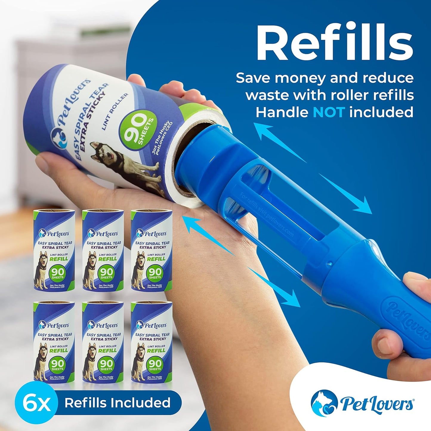 PetLovers Extra Sticky Lint Roller Mega Value Set for Pet Hair Removal, Dog and Cat Lint Remover (1 Pack Reusable)