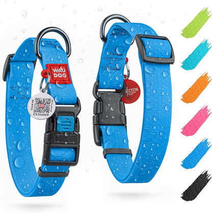 Waterproof Dog Collar - Adjustable Glow Dog Collar for Large Dogs, Small and Medium Dogs - Heavy Duty Dog Collars with Durable Metal Clasp and QR Dog Tag - Glow in The Dark Dog Collars
