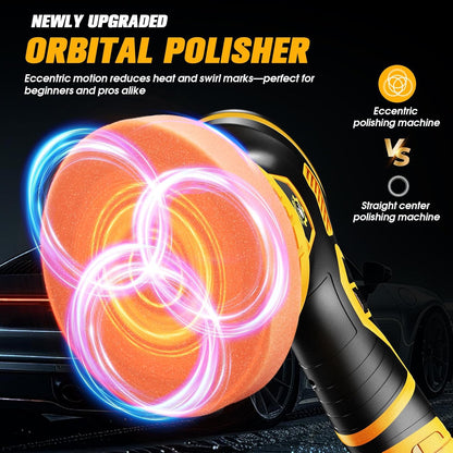 Cordless Car Buffer Polisher kit, DA Polisher with 2*21V Batteries
