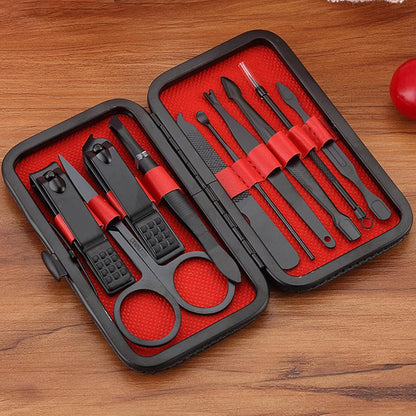 Manicure Set Nail Clippers Pedicure Kit -7PCS Stainless Steel Manicure Kit, Professional Grooming Kits, Nail Care Tools with Luxurious Travel Leather Case Gift Box (7, Black)