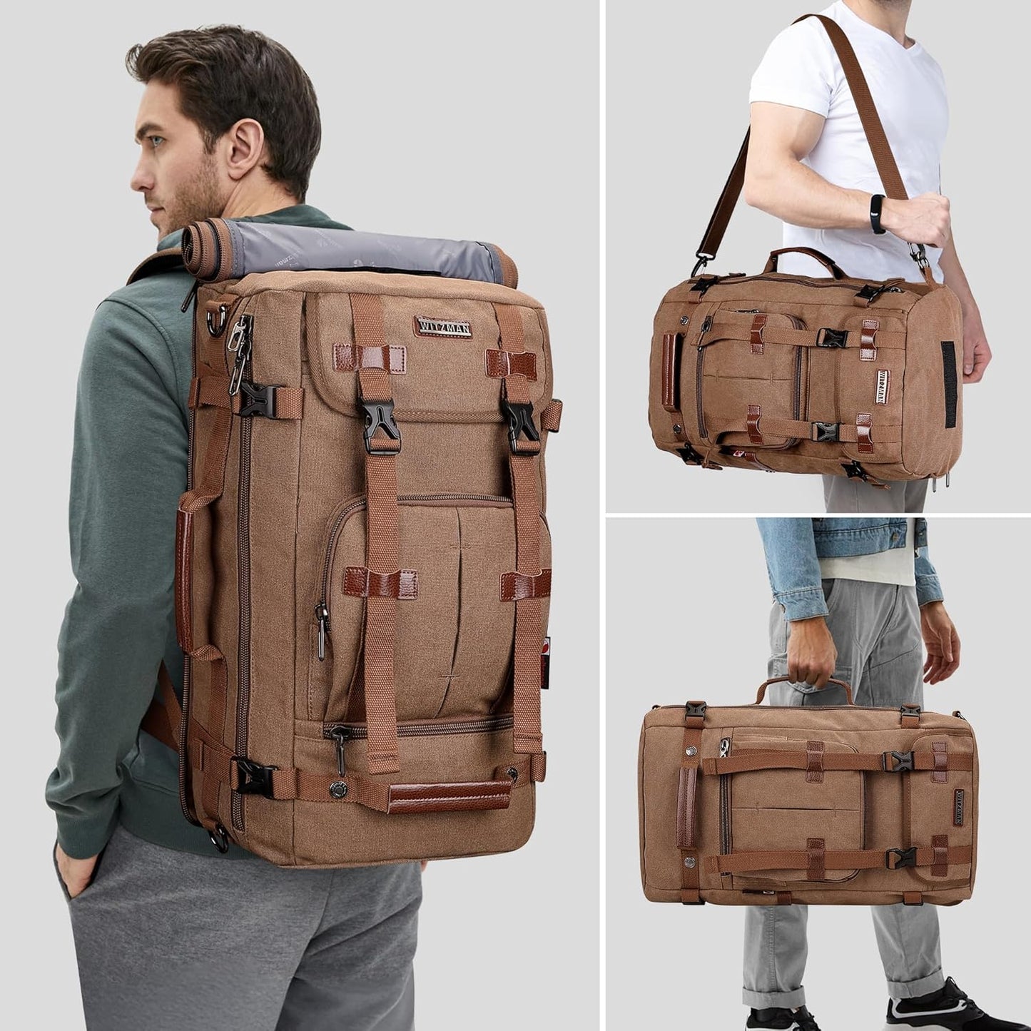 WITZMAN Canvas Backpack Vintage Travel Backpack Large Laptop Bags Convertible Shoulder Rucksack