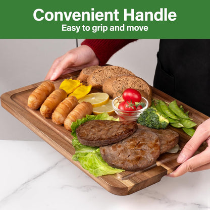 Bamboo Cutting Board for Kitchen, Bamboo Cutting Board Set of 3 with Juice Groove, Double-Sided Chopping Board Serving Board with Hanging Hole for Meat, Vegetables and Cheese