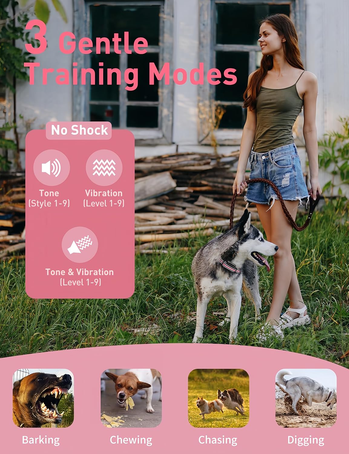DOGLinsen No Shock Dog Training Collar with Remote 3300ft Range, Vibrating Dog Collar, Vibration Collar for Small Medium Large Dogs, 9 Style Tones and Vibration Collar