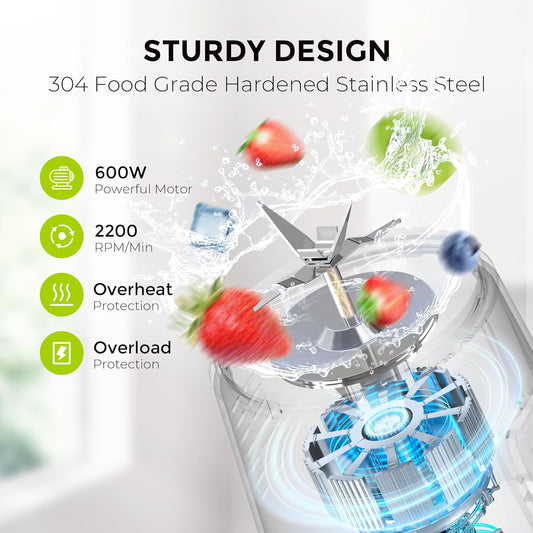 Smoothie Blender Syvio 600W,Juice and Shakes,Personal Blender with 2 Speed Control, Mini Blender with 2 BPA-Free 20 Oz Portable Blender Cups,Nutritious Recipe,Personal Blenders for Smoothies Shake - PuriLite