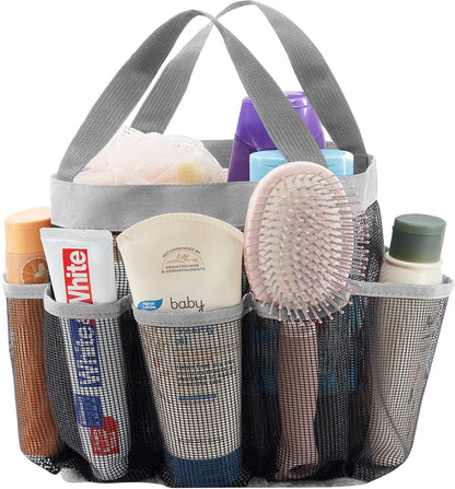 Lifewit Mesh Shower Caddy Freestanding Portable Shower Tote Bag for College Dorm, Bathroom, Gym, Travel, Quick Dry Hanging Shower Organizer with 7 Storage Pockets for Toiletry Essentials, Medium,Black