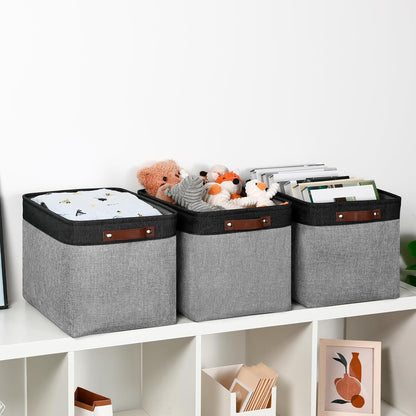 DULLEMELO Storage Baskets for Shelves, Fabric Collapsible Rectangular Storage Bins for Shelves, Closets, Nursery, Home, Office, Empty Gift Baskets (White&Teal)