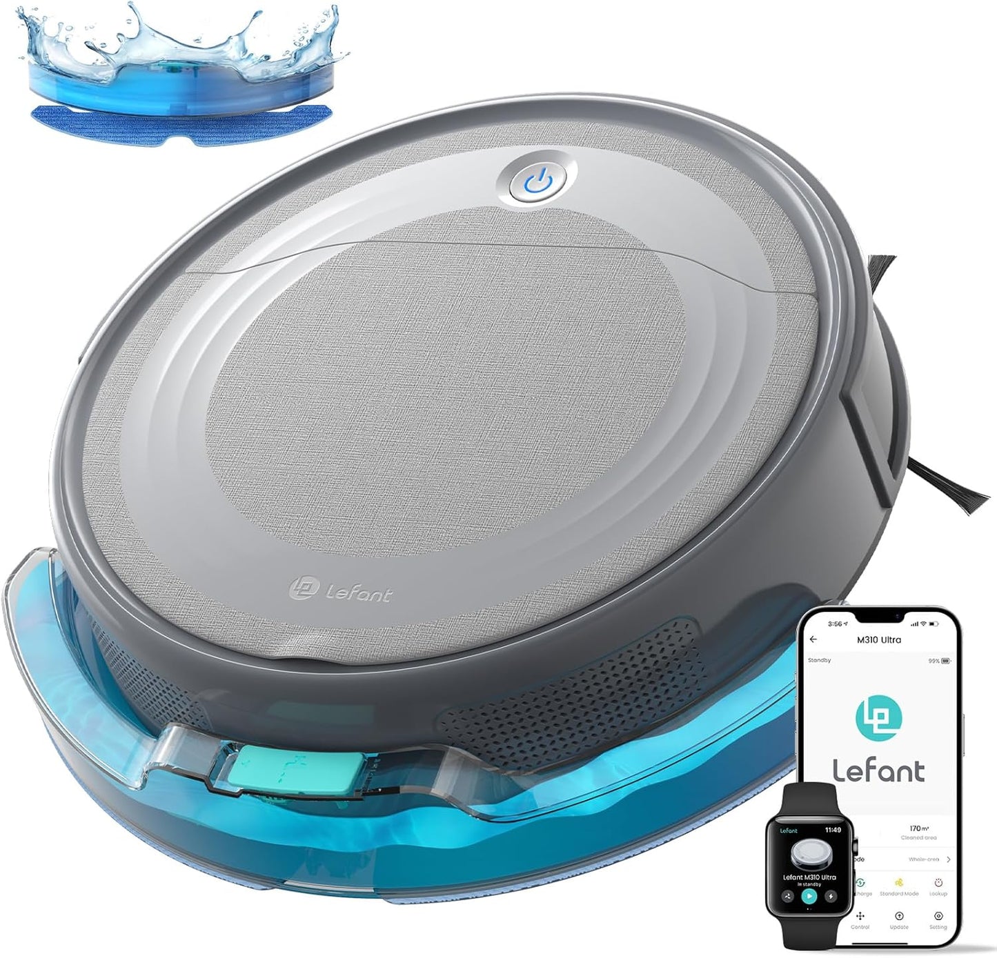 Lefant M310 Ultra Robot Vacuum and Mop Combo Ultra-Slim Robotic Cleaner with ToF LiDAR Navigation, Stronger Suction, WiFi/App/Alexa Control, 170min Runtime, Ideal for Pet Hair and Home