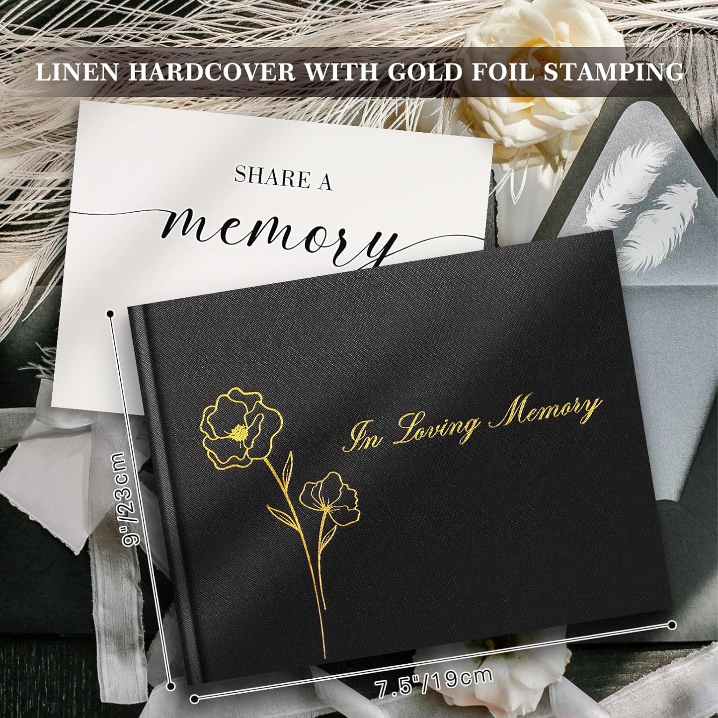 Lanpn Funeral Guest Book for Loving Memory, Linen Memorial Service Registry Guest Book, Funeral Favors Sign in Books for Guests, Celebration of Life Memory Book for Funeral with Table Sign, Beige