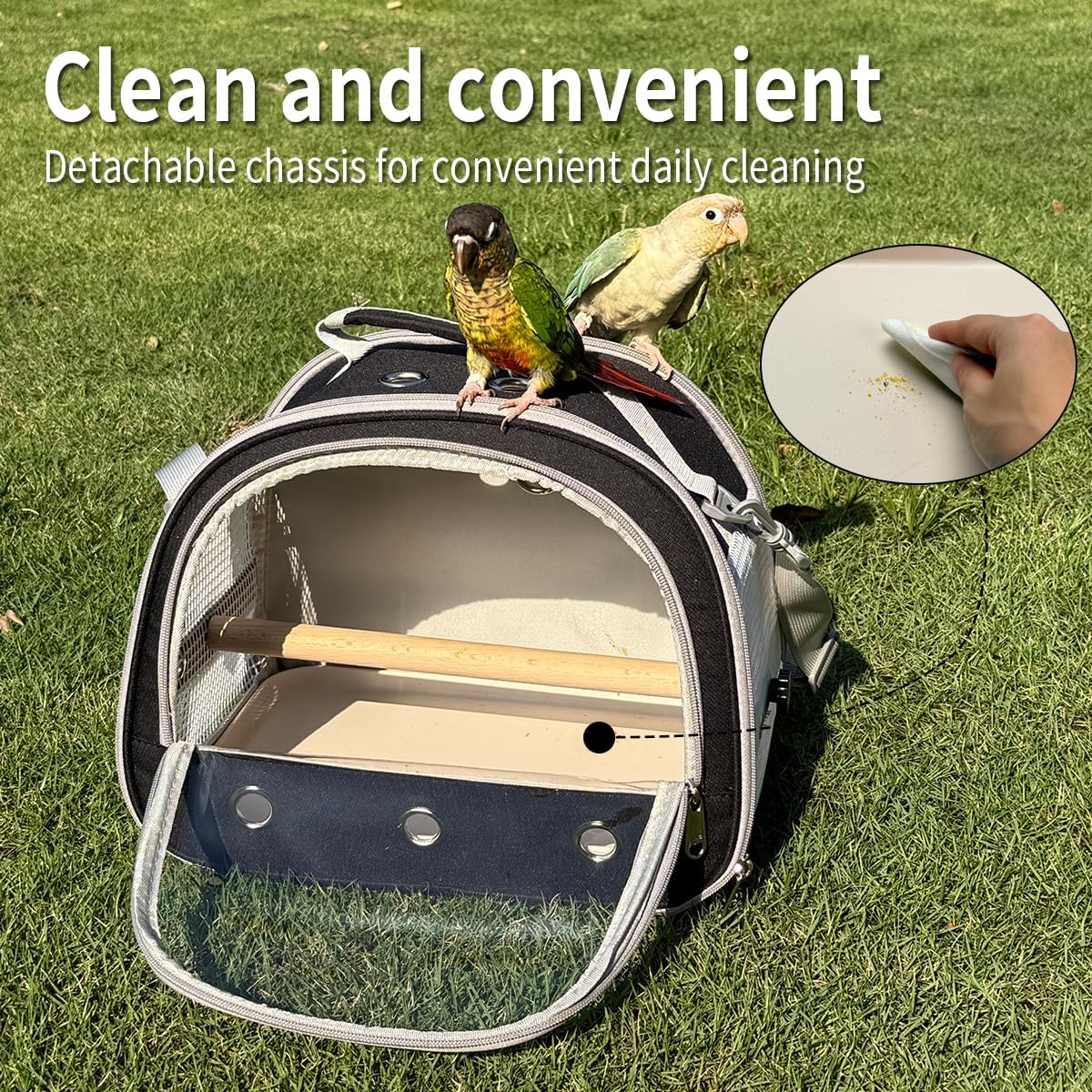 Bird Carrier,Bird Cage Parakeet Parrot Budgie Carrier Backpack for Small Birds, Travel Bird Cages with Perch, Transparent Ventilation Cockatiels, Pet Carrier for Outdoor Use(Yellow) (Black)