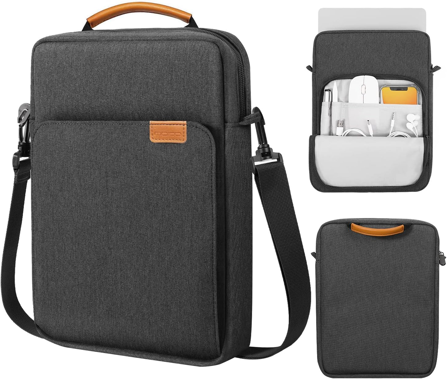 MoKo 13.3-14 Inch Laptop Sleeve Bag Fits MacBook Pro M3/M2 14" 2023, MacBook Pro 13" M2, New MacBook Air 13.6" M3/M2 2024/2022,Tab S8 Ultra 14.6",Handle Carrying Case with Shoulder Strap, Black & Gray - PuriLite